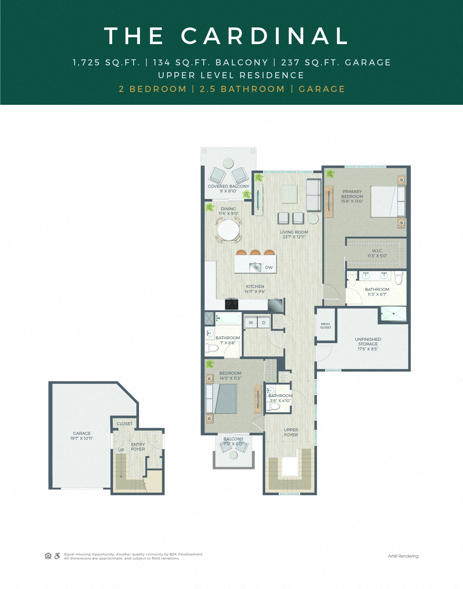 Floor plan for 2 beds, 2.5 baths, 1876 sqft